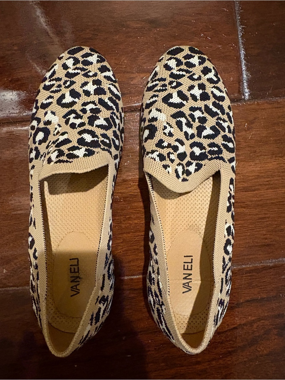 Vaneli Leopard Print Knit Slip-On Flats in Tan and Black